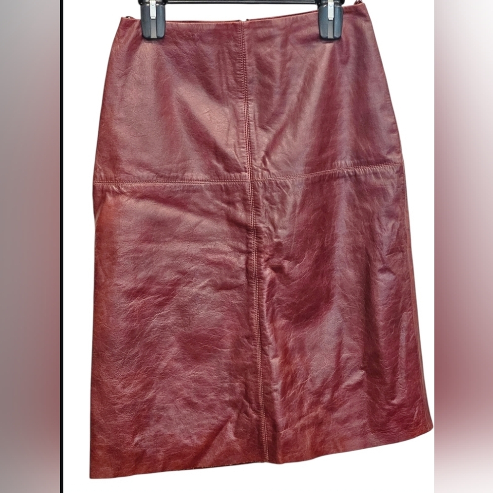 J Crew Vintage Burgundy Leather Skirt